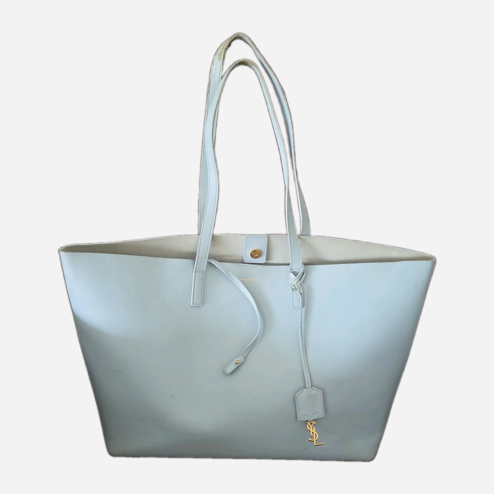Yves Saint Laurent YSL Sky Blue AS IS Leather Shopping Tote Project!! No Pouch!!